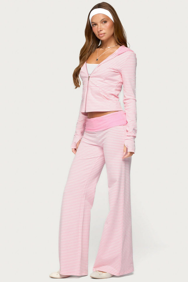 Meggy Striped Foldover Pants - Light Pink And White