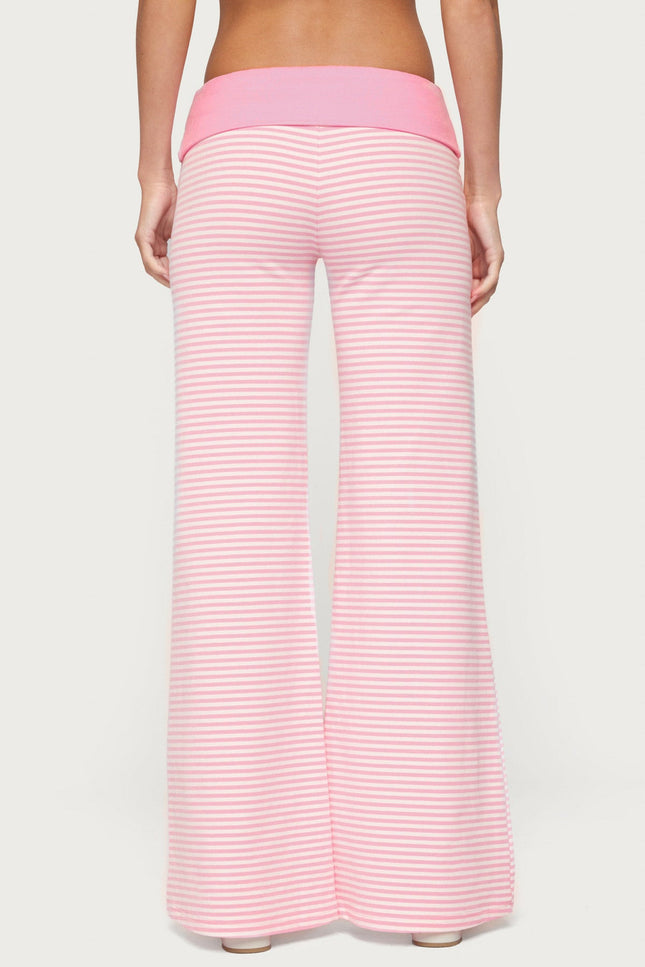 Meggy Striped Foldover Pants - Light Pink And White