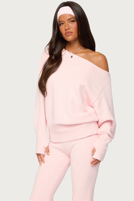 Plush Oversized Asymmetric Sweater - Light Pink
