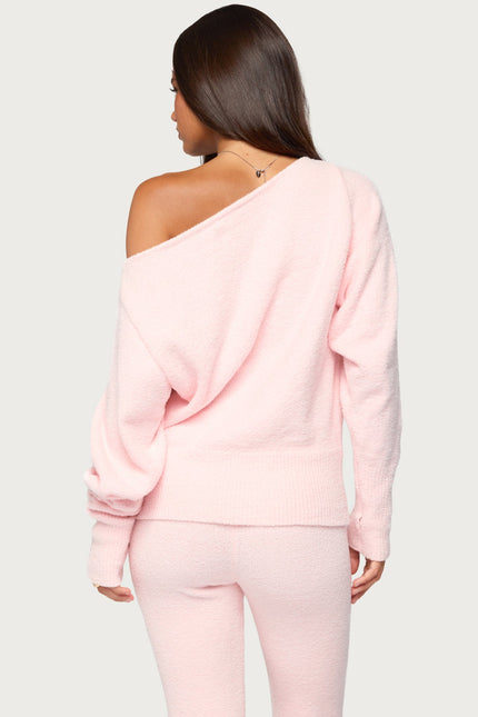 Plush Oversized Asymmetric Sweater - Light Pink