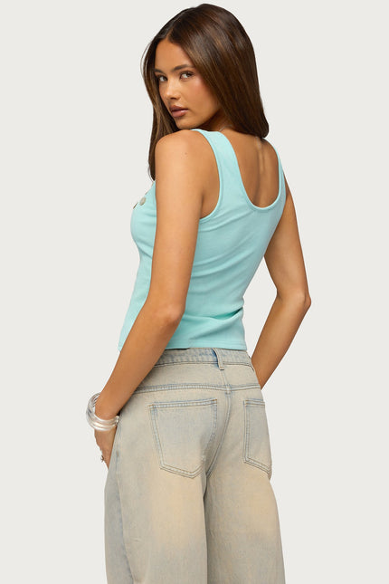 Beach Babe Scoop Tank Top - Turquoise
