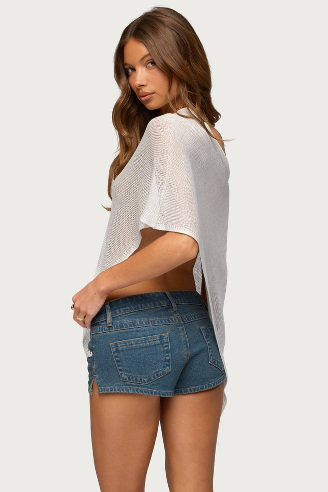 Azalia Asymmetric Knit Poncho - White
