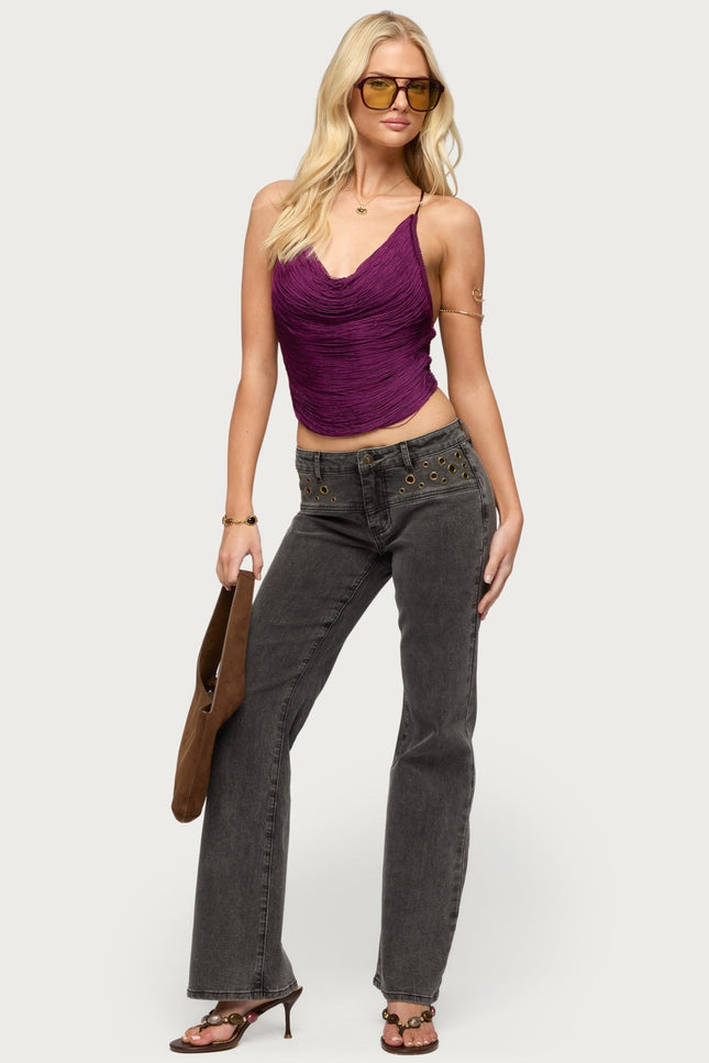 Elenie Fringed Cowl Neck Top - Plum