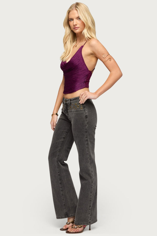 Elenie Fringed Cowl Neck Top - Plum