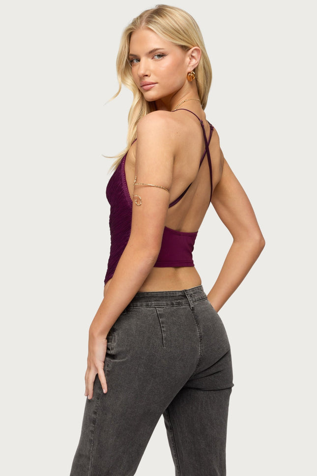 Elenie Fringed Cowl Neck Top - Plum