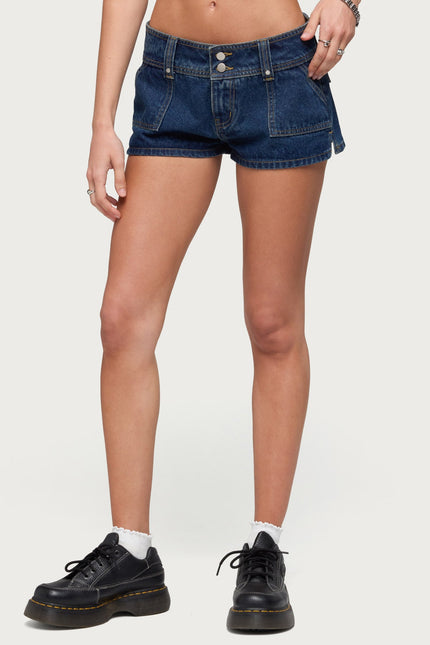 Keinan Low Rise Denim Shorts - Dark Blue Washed
