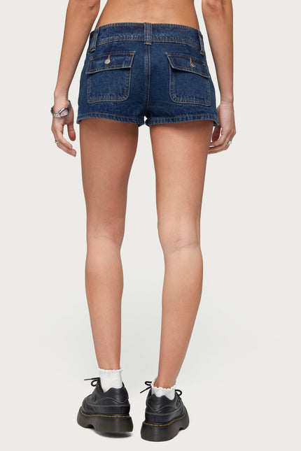 Keinan Low Rise Denim Shorts - Dark Blue Washed