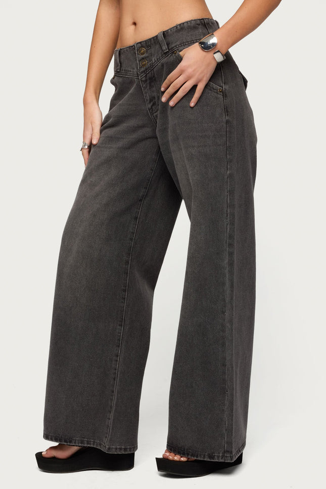 Meredith Low Rise Wide Leg Jeans - Black