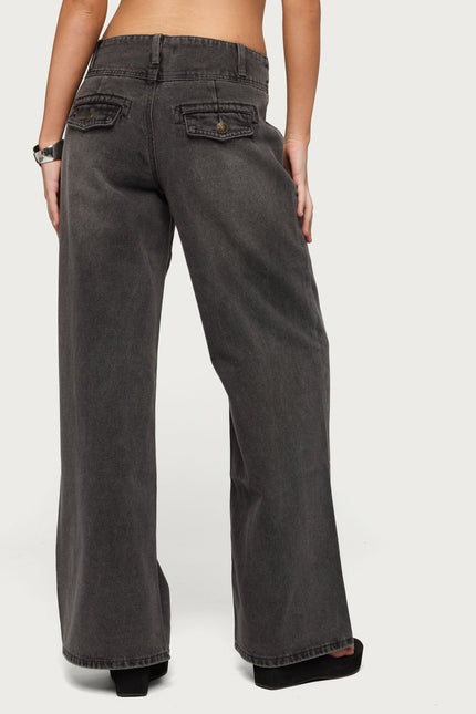 Meredith Low Rise Wide Leg Jeans - Black