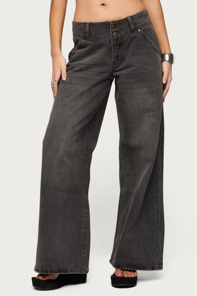 Meredith Low Rise Wide Leg Jeans - Black
