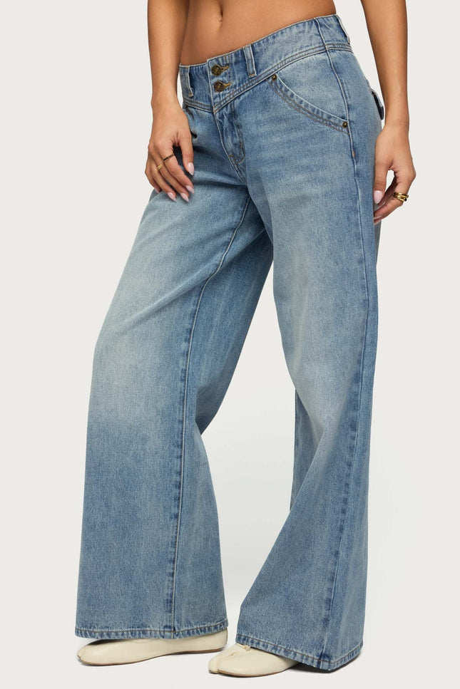 Meredith Low Rise Wide Leg Jeans - Light Blue