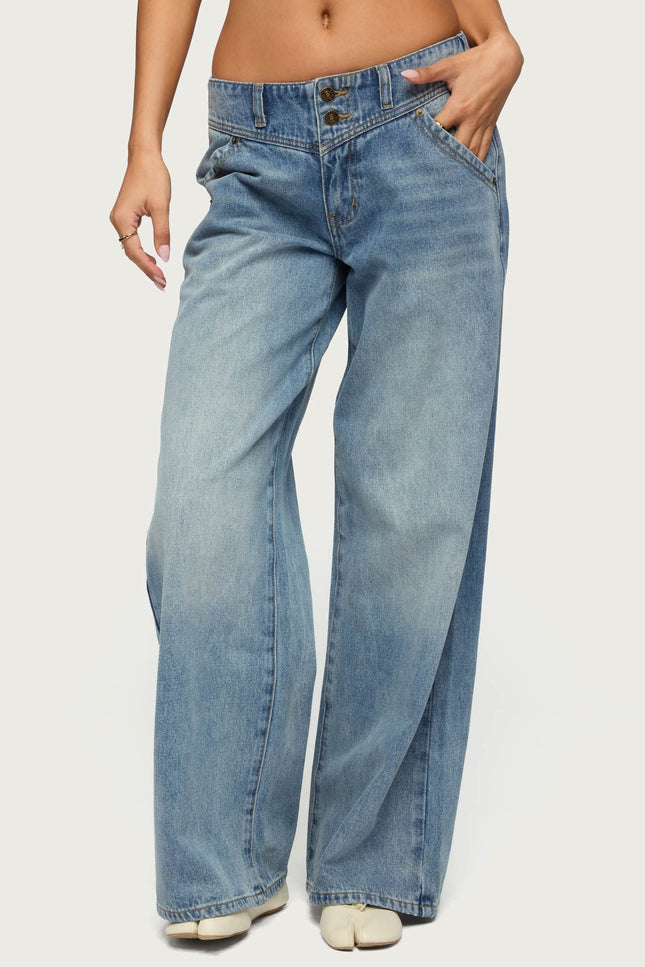 Meredith Low Rise Wide Leg Jeans - Light Blue
