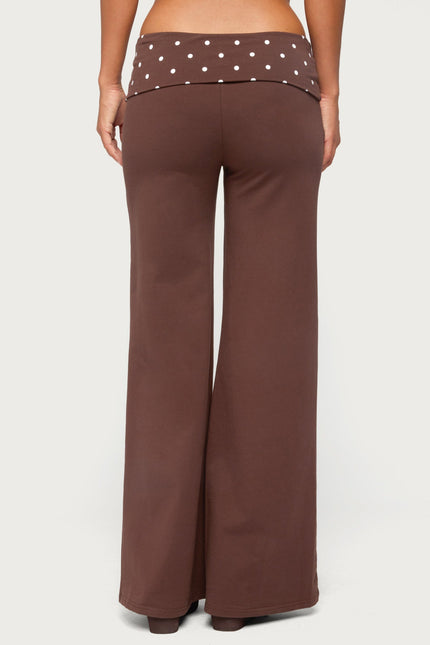 Reeva Polka Dot Foldover Pants - Dark Brown
