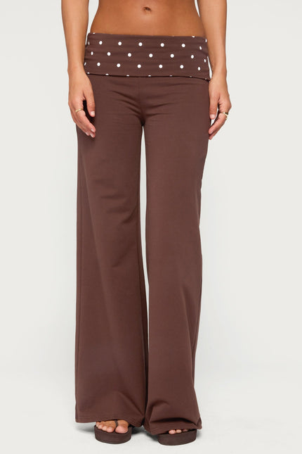 Reeva Polka Dot Foldover Pants - Dark Brown
