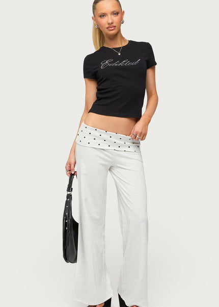 Petite Reeva Polka Dot Foldover Pants - Light Gray Melange