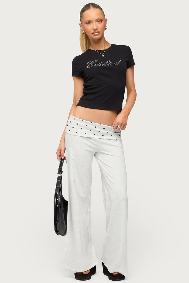 Petite Reeva Polka Dot Foldover Pants - Light Gray Melange