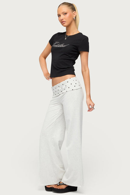 Petite Reeva Polka Dot Foldover Pants - Light Gray Melange