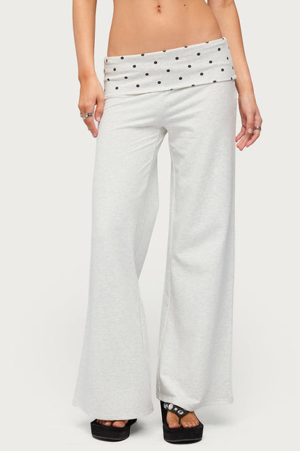 Petite Reeva Polka Dot Foldover Pants - Light Gray Melange