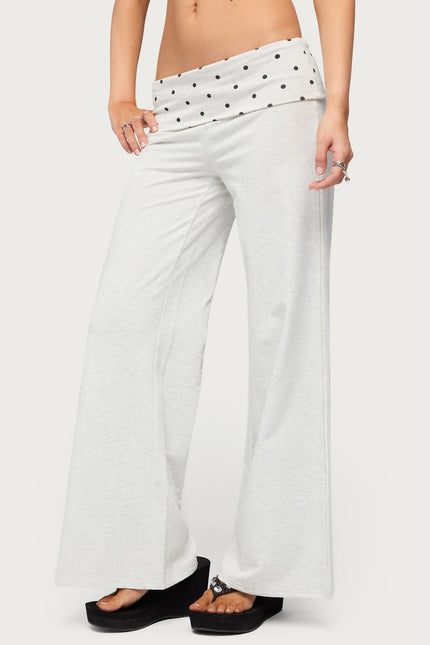 Petite Reeva Polka Dot Foldover Pants - Light Gray Melange