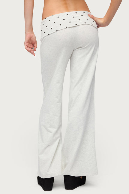 Petite Reeva Polka Dot Foldover Pants - Light Gray Melange