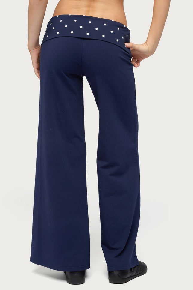 Petite Reeva Polka Dot Foldover Pants - Navy