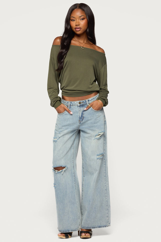 Nannie Off Shoulder Oversized Top - Olive