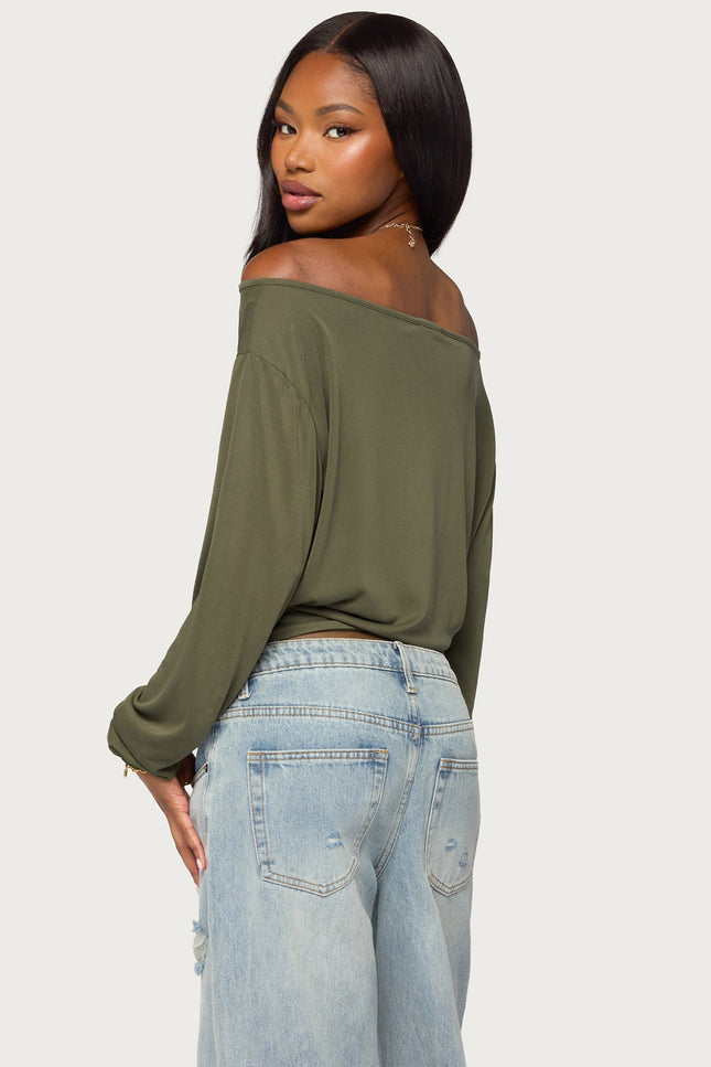 Nannie Off Shoulder Oversized Top - Olive