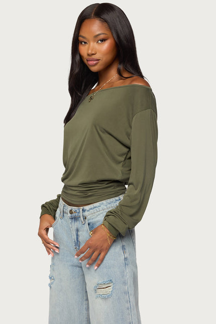 Nannie Off Shoulder Oversized Top - Olive