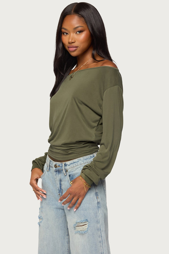 Nannie Off Shoulder Oversized Top - Olive