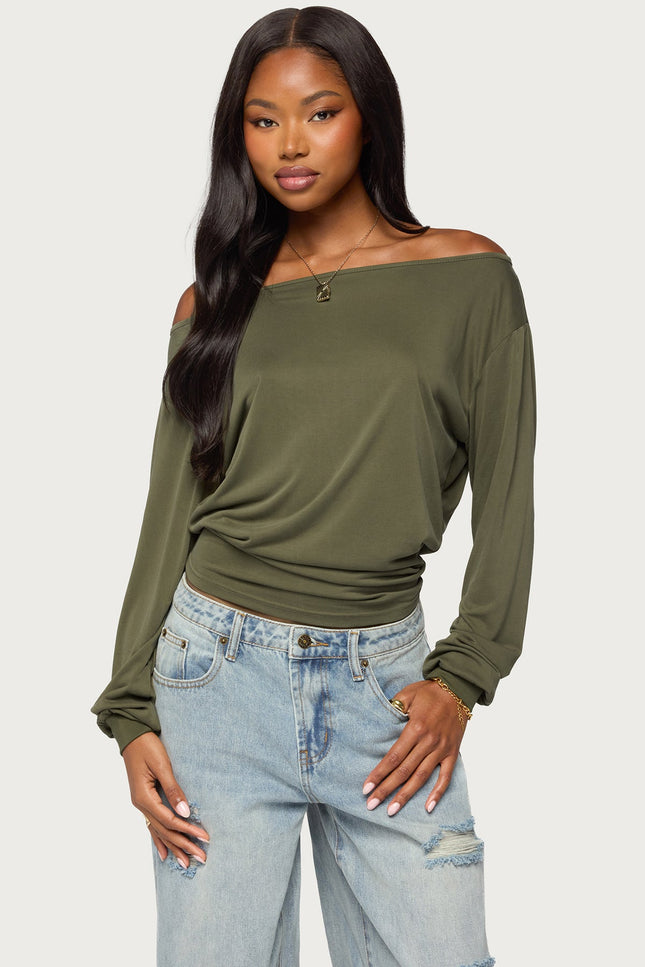 Nannie Off Shoulder Oversized Top - Olive