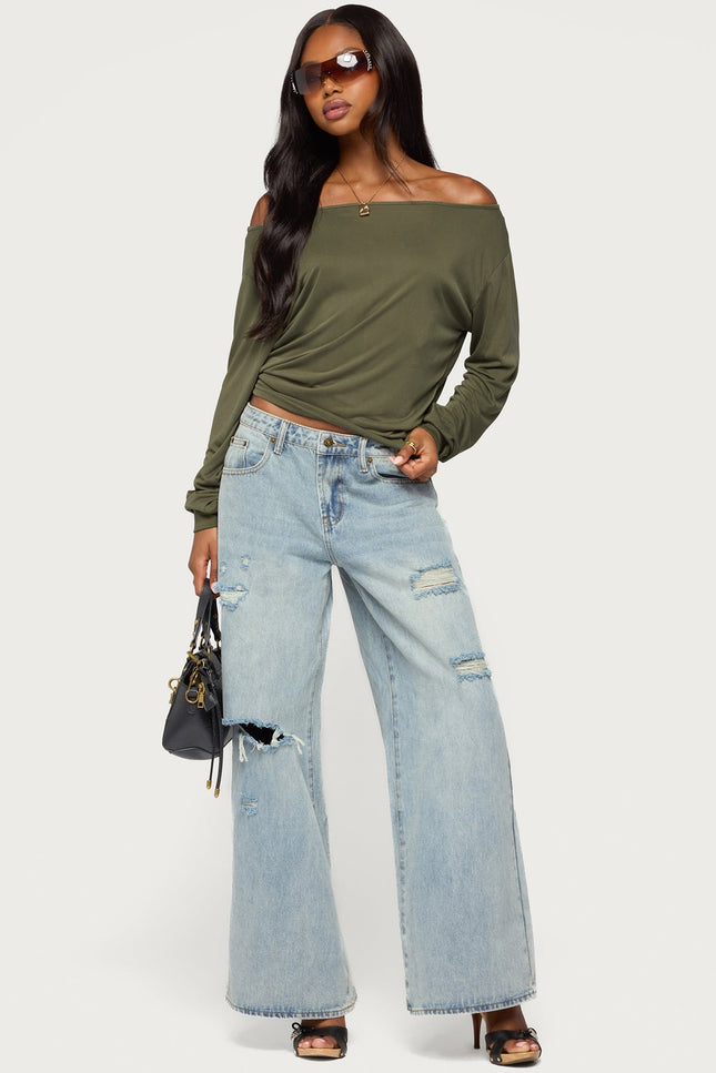 Nannie Off Shoulder Oversized Top - Olive