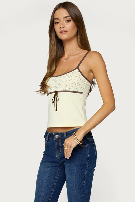 Rhoda Contrast Polka Dot Tank Top - Yellow