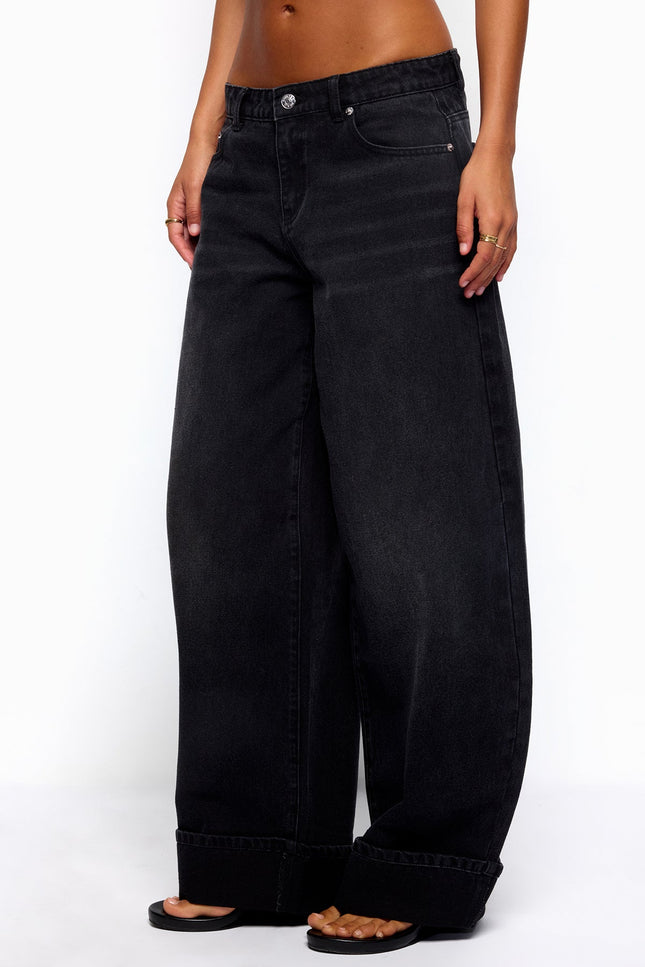 Kella Low Rise Baggy Jeans - Denim Black