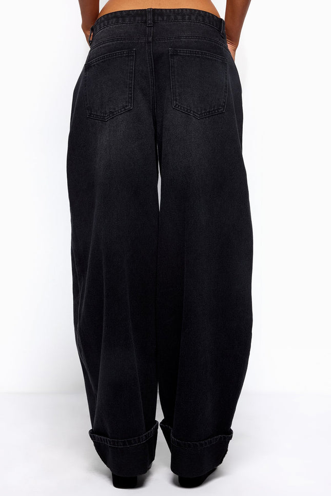 Kella Low Rise Baggy Jeans - Denim Black