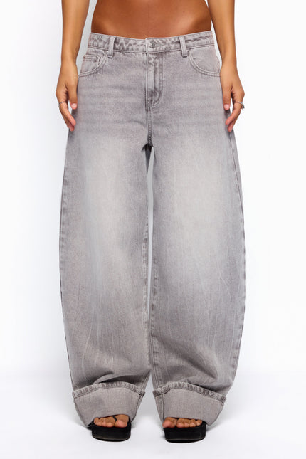 Kella Low Rise Baggy Jeans - Gray Washed