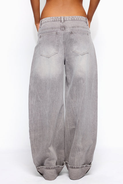Kella Low Rise Baggy Jeans - Gray Washed