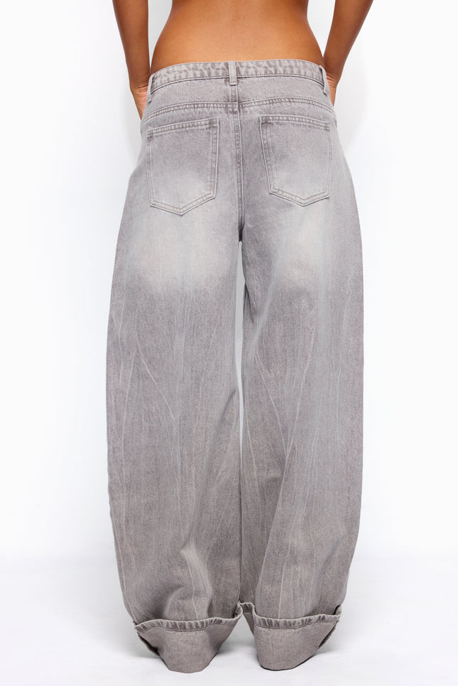 Kella Low Rise Baggy Jeans - Gray Washed