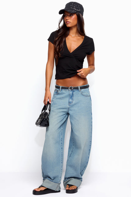 Kella Low Rise Baggy Jeans - Tinted Denim