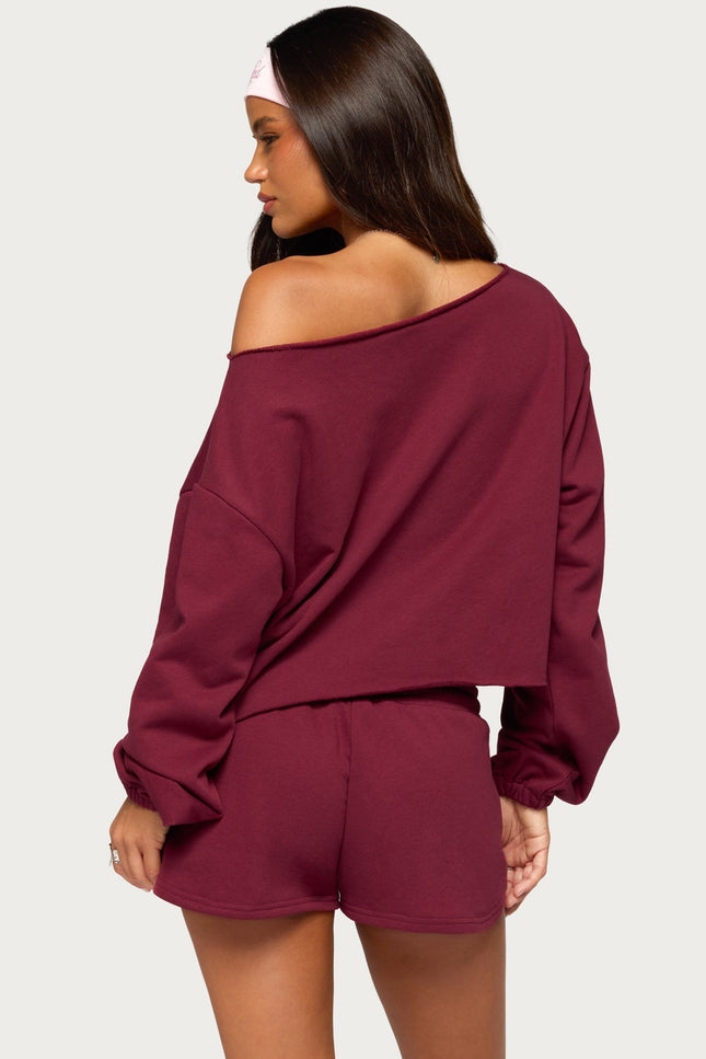 Kordelia Off Shoulder Sweatshirt - Burgundy
