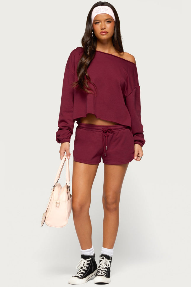 Kordelia Off Shoulder Sweatshirt - Burgundy