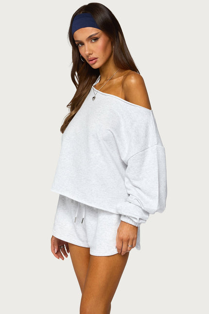 Kordelia Off Shoulder Sweatshirt - Light Gray Melange