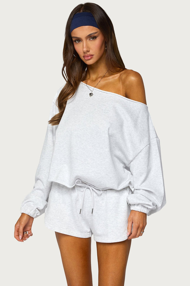 Kordelia Off Shoulder Sweatshirt - Light Gray Melange