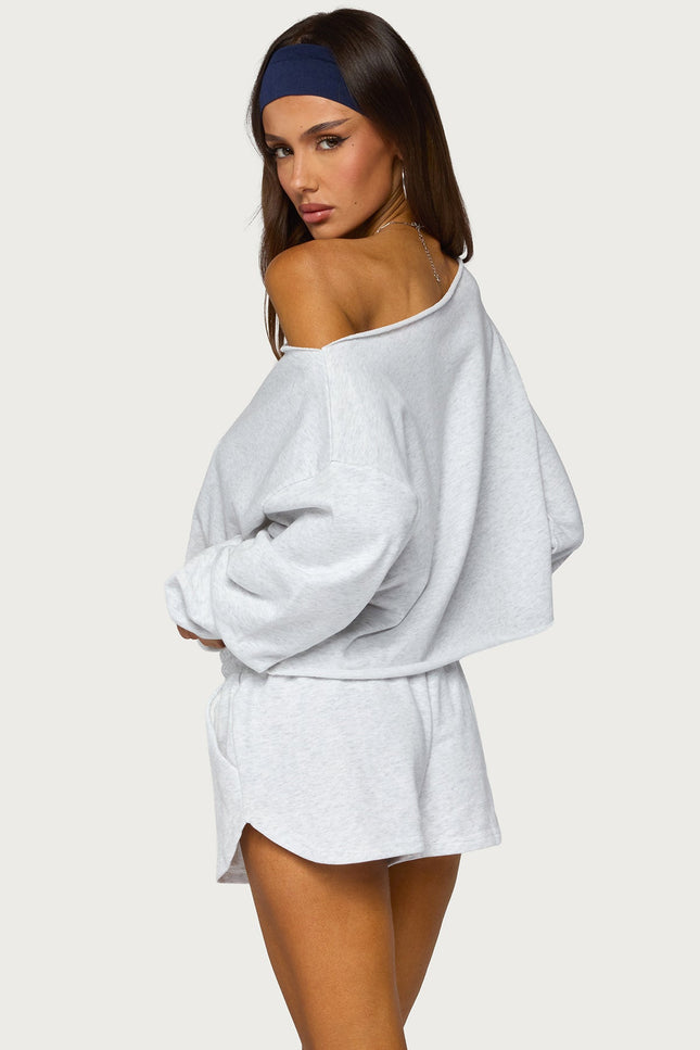 Kordelia Off Shoulder Sweatshirt - Light Gray Melange