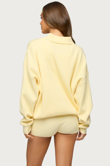 Lorie Oversized Knit Polo Sweater - Yellow