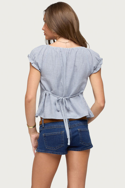 Rhory Pinstripe Babydoll Top - Navy And White