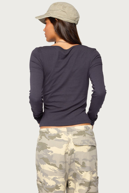 Savi Boat Neck Long Sleeve Top - Navy