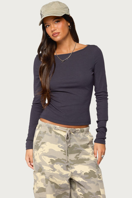 Savi Boat Neck Long Sleeve Top - Navy