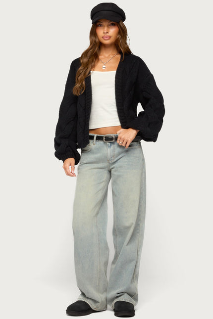 Braiden Chunky Cable Knit Cardigan - Black