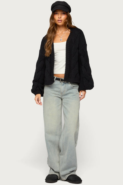 Braiden Chunky Cable Knit Cardigan - Black
