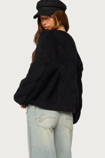Braiden Chunky Cable Knit Cardigan - Black